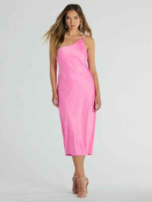 Winnie Formal Satin One-Shoulder Midi Dress