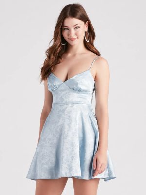 Kara Formal Floral Satin Skater Dress