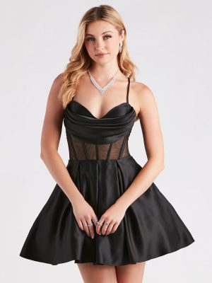 Zari Satin Corset Skater Party Dress