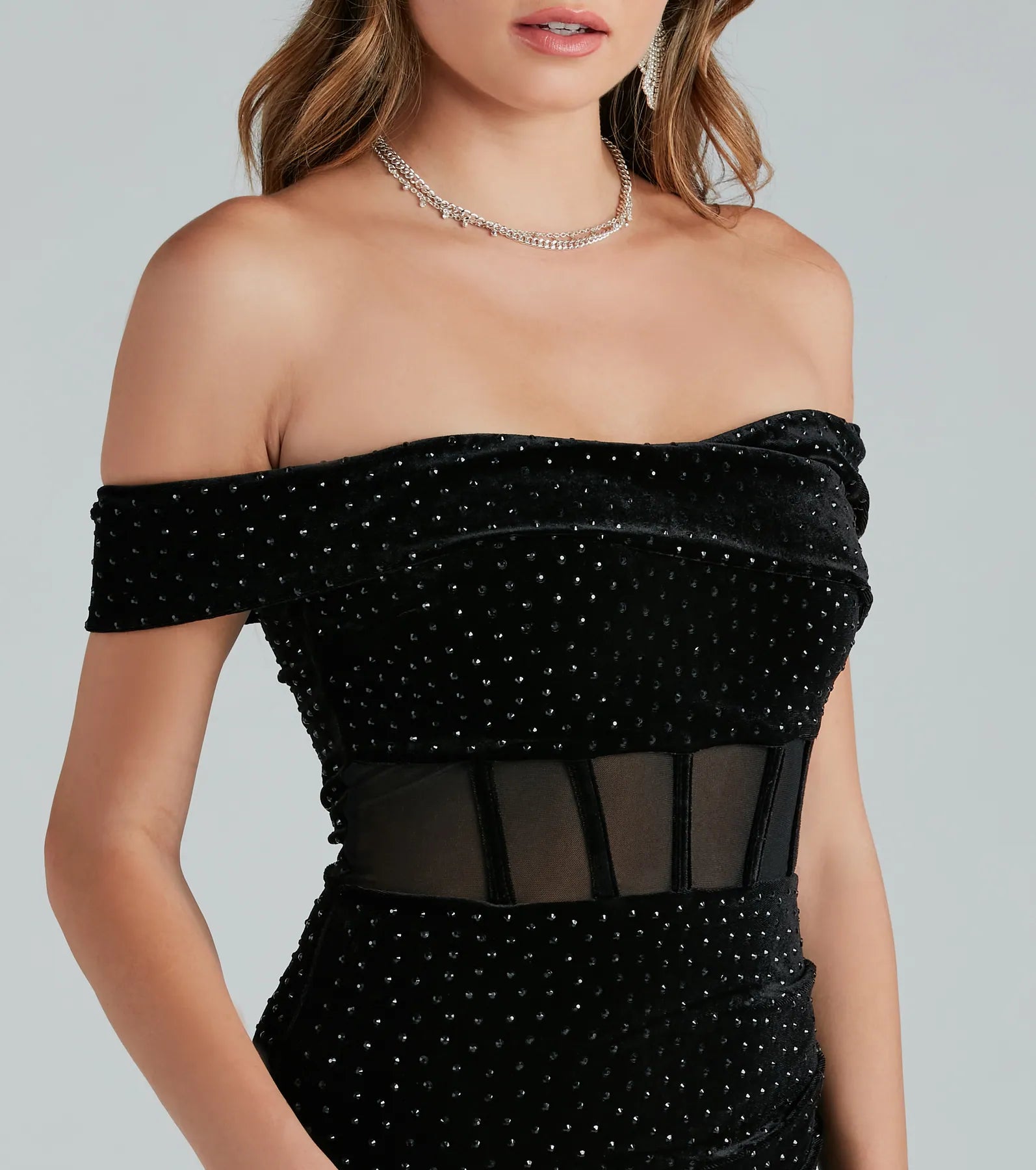 Adriena Velvet Rhinestone Party Dress - Image 4