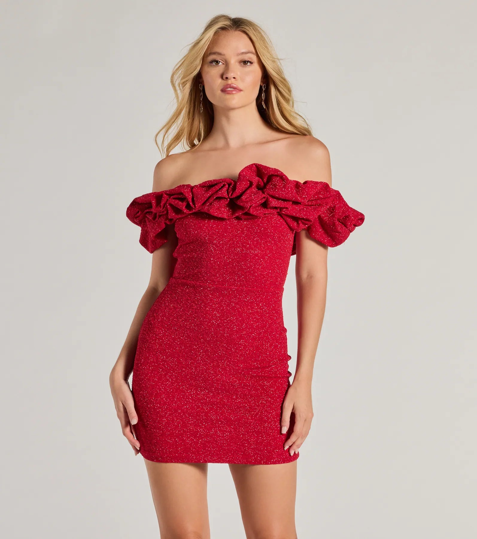 Ember Off-The-Shoulder Ruffle Glitter Party Dress - Image 6