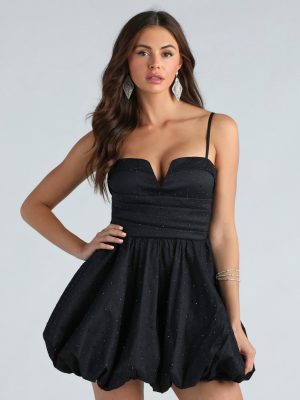 Ivanka Taffeta Rhinestone Bubble Hem Dress