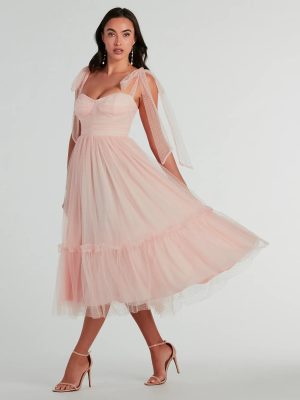 Arielle Bow Strap A-Line Midi Formal Dress