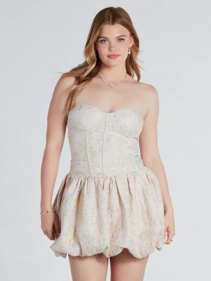 Elisa Formal Floral Jacquard Bubble Hem Skater Dress