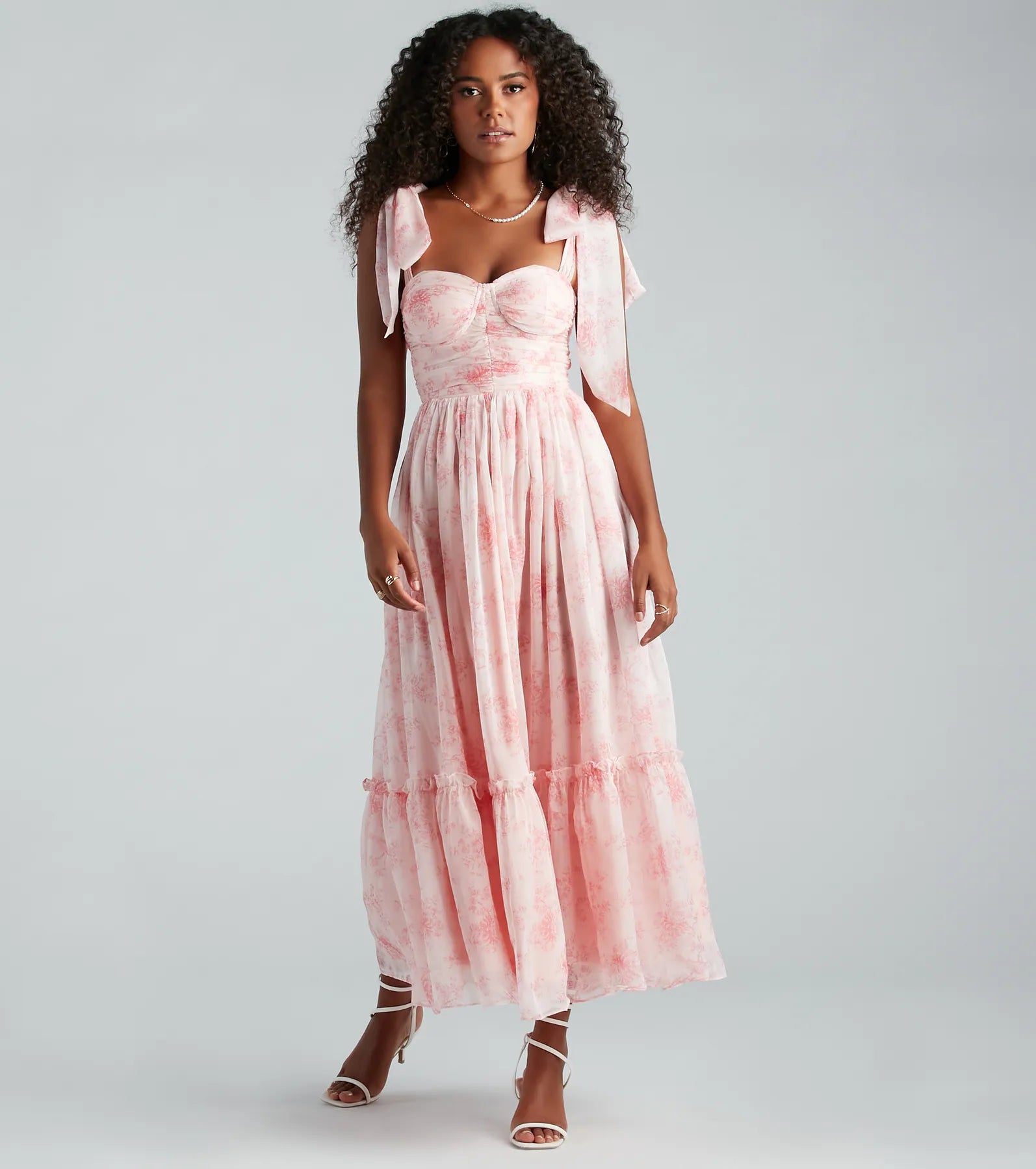 Peyton Formal Chiffon Floral A-Line Long Dress - Image 3