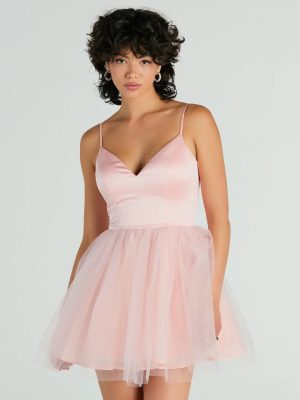 Edith V-Neck A-Line Satin Tulle Party Dress