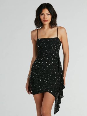 Jess Side Ruffle Rhinestone Bodycon Party Dress