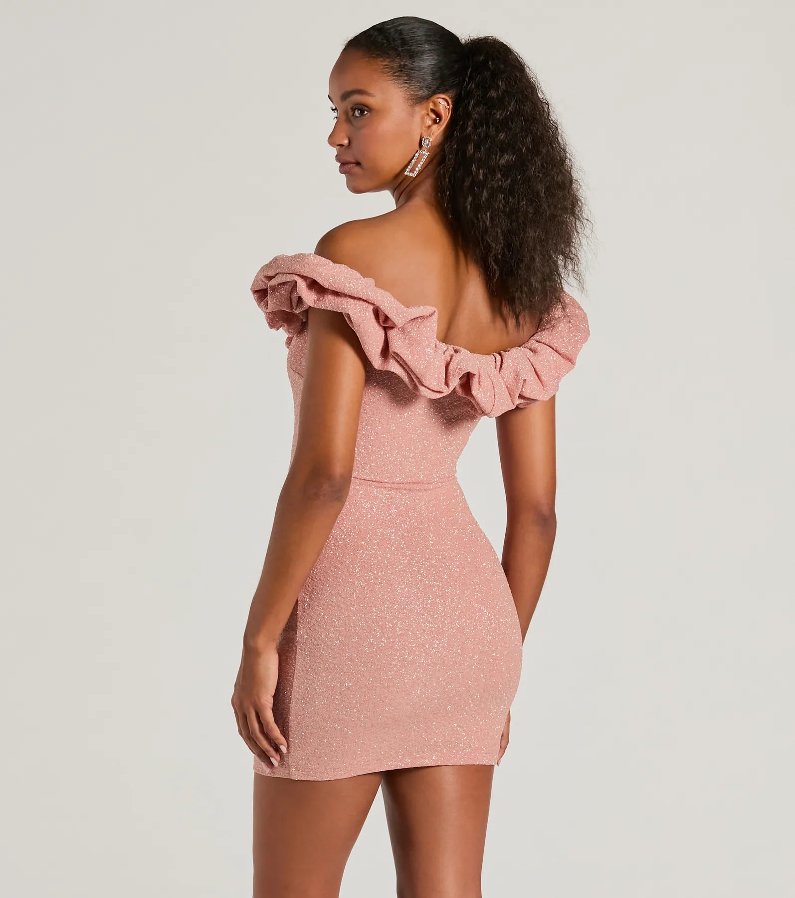 Ember Off-The-Shoulder Ruffle Glitter Party Dress - Image 11