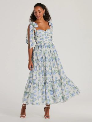 Clara Sweetheart Floral Chiffon Midi Formal Dress