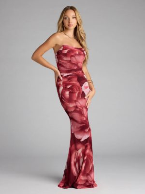 Danielle Floral Strapless Mermaid Formal Dress