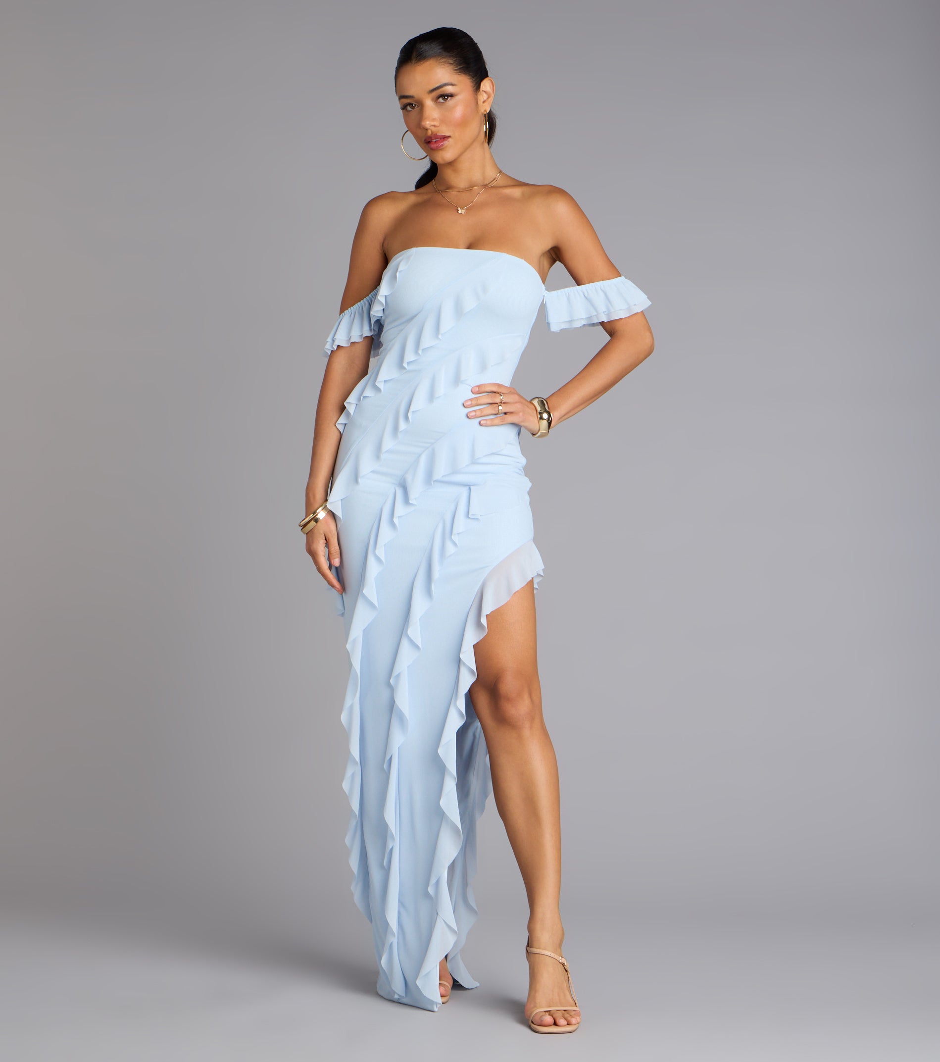 Cecilia Off-The-Shoulder Ruffle Formal Dress - Image 5