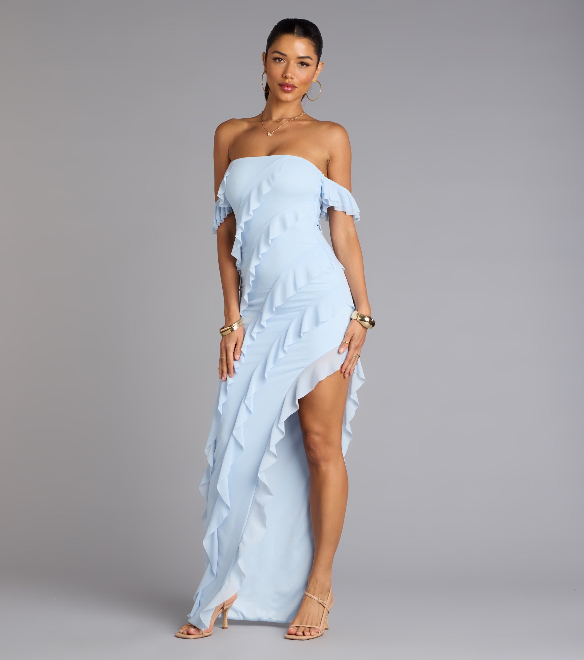 Cecilia Off-The-Shoulder Ruffle Formal Dress - Image 8