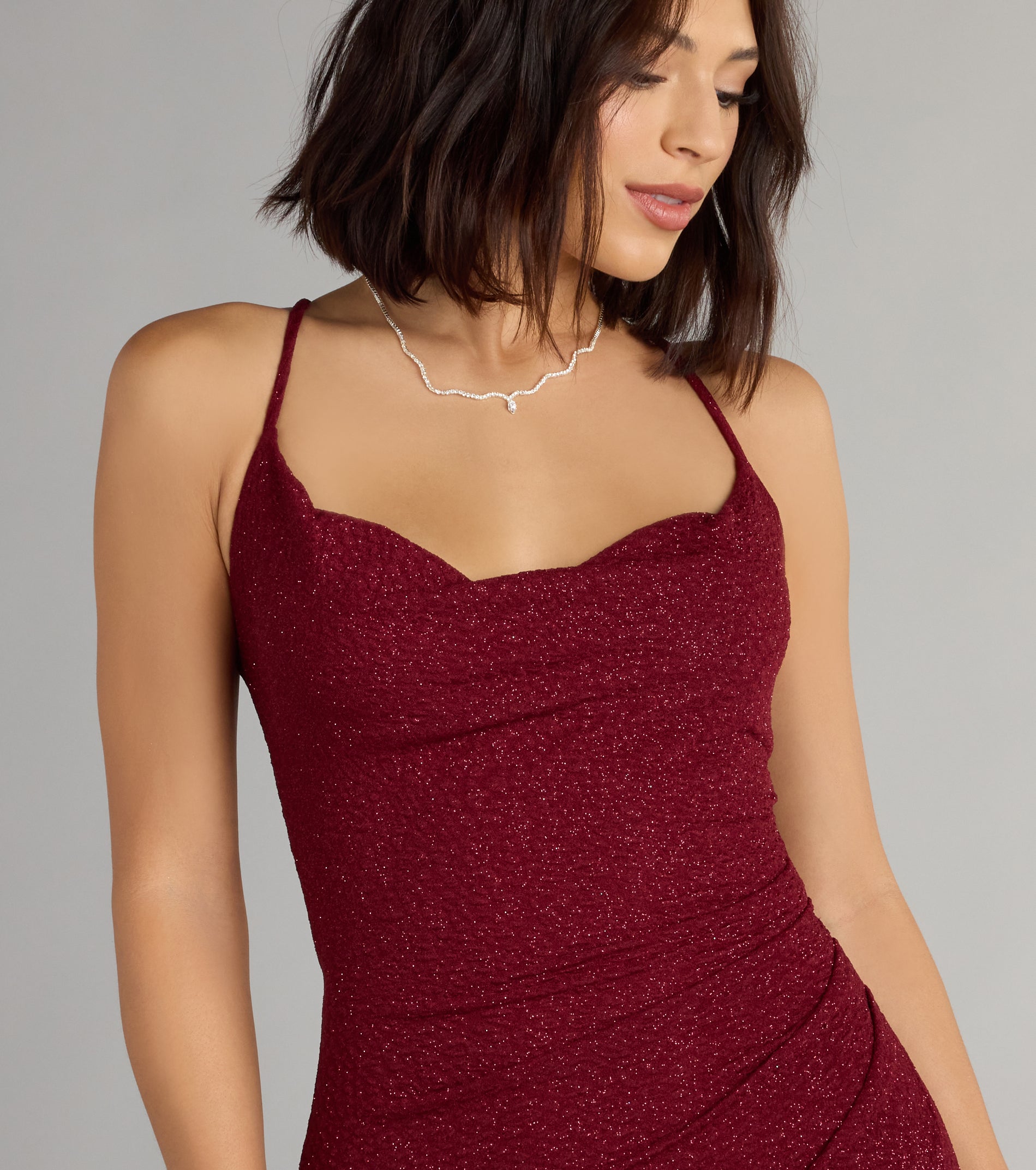 Amirah Formal Glitter Cowl Neck Column Dress - Image 15