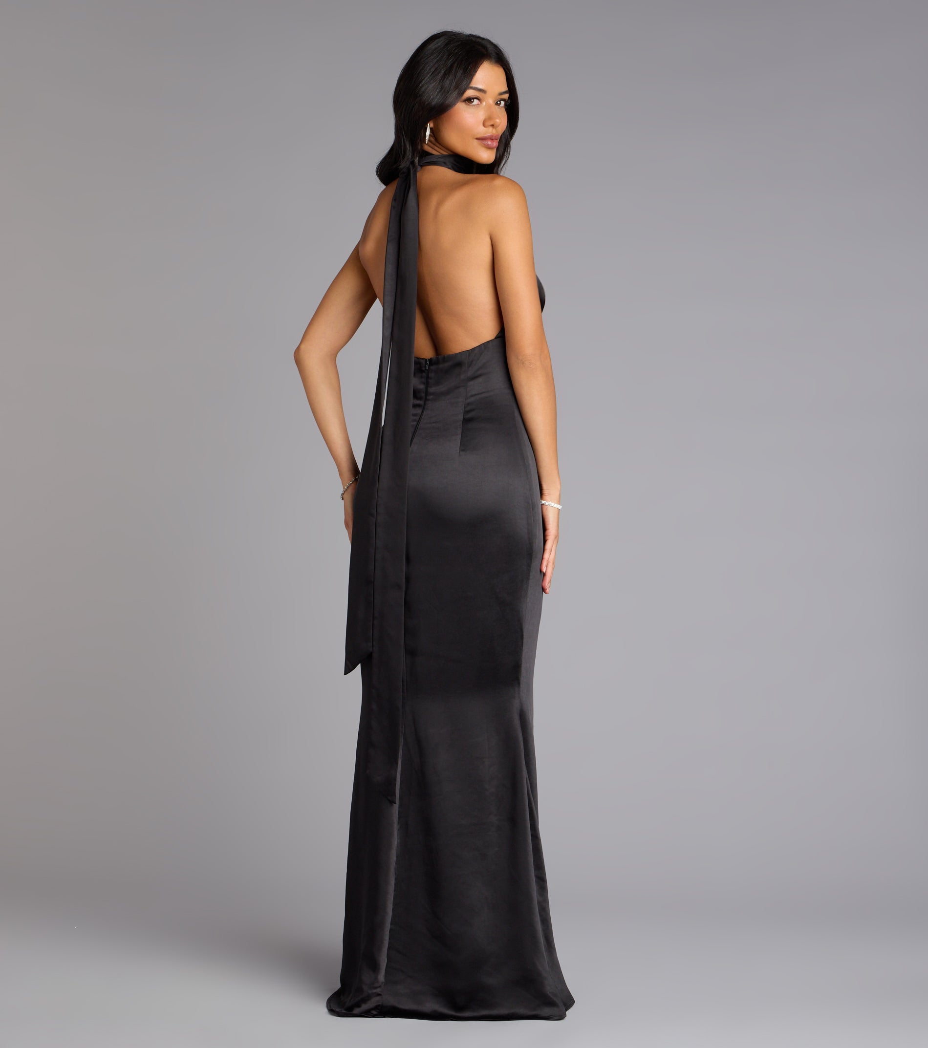 Erika Halter Satin Column Formal Dress - Image 10