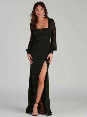 Veronica Front Slit Crepe Formal Dress