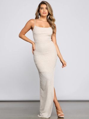 Lola Formal High Slit Glitzy Glitter Dress