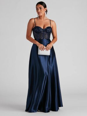 Brookelle Sequin Sweetheart Satin Formal Dress