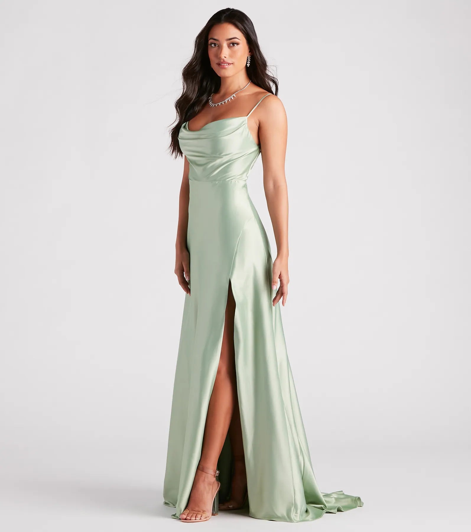 Marva Formal Satin Cowl Neck Dress - Image 3