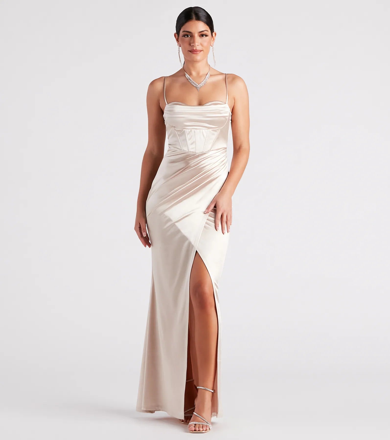 Stacie Satin Corset Wrap Formal Dress