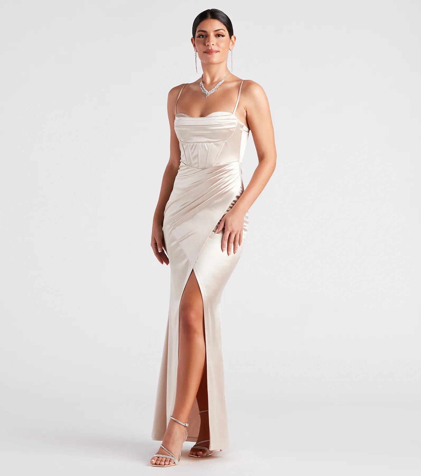 Stacie Satin Corset Wrap Formal Dress - Image 3