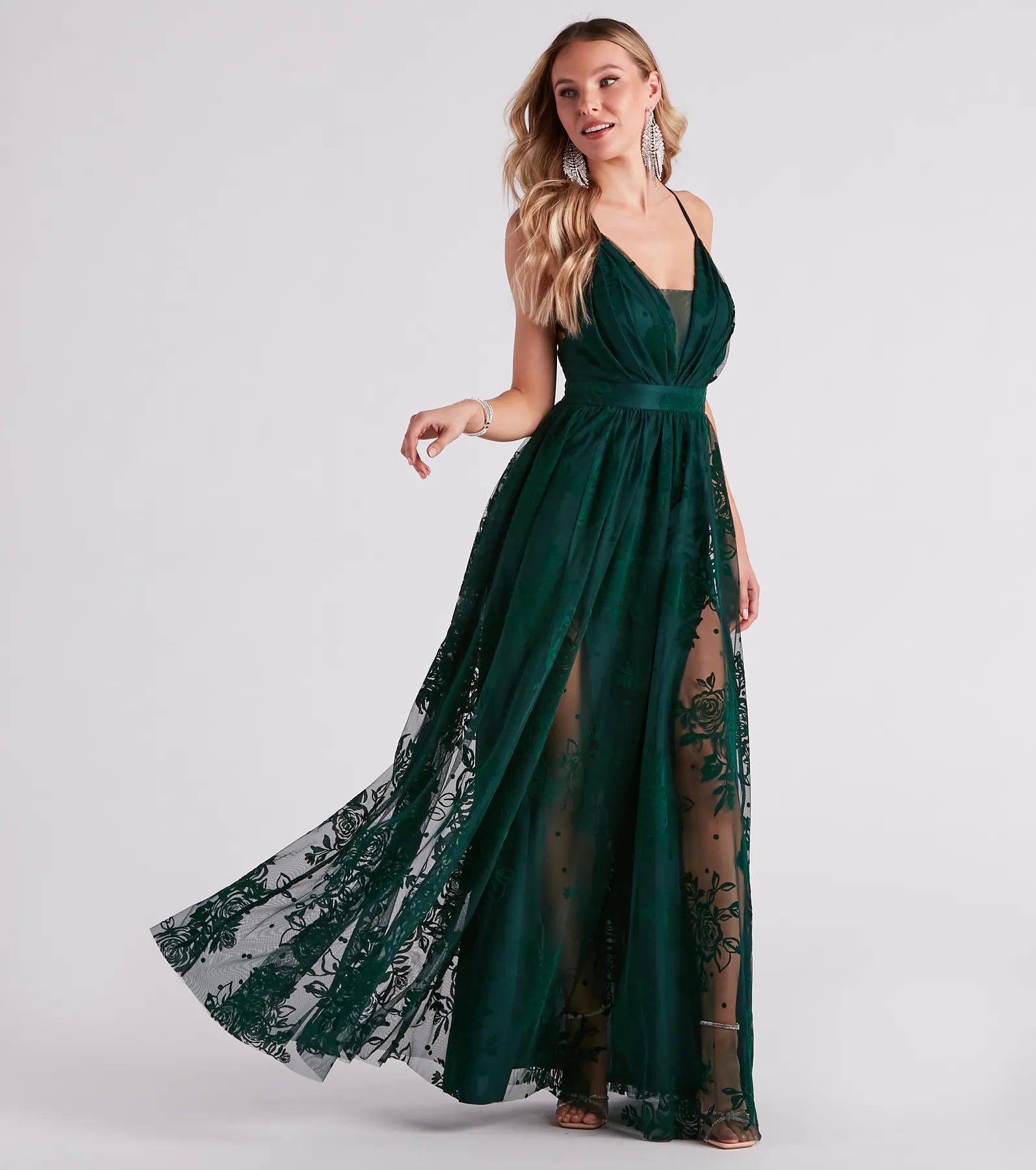 Lina Flocked Velvet A-Line Formal Dress - Image 7
