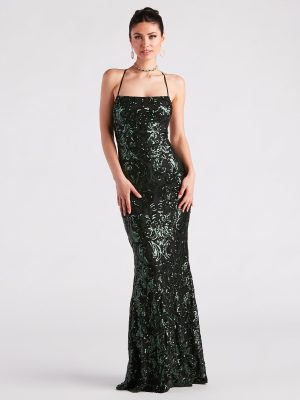 Lacie Formal Sequin Lace-Up Mermaid Dress