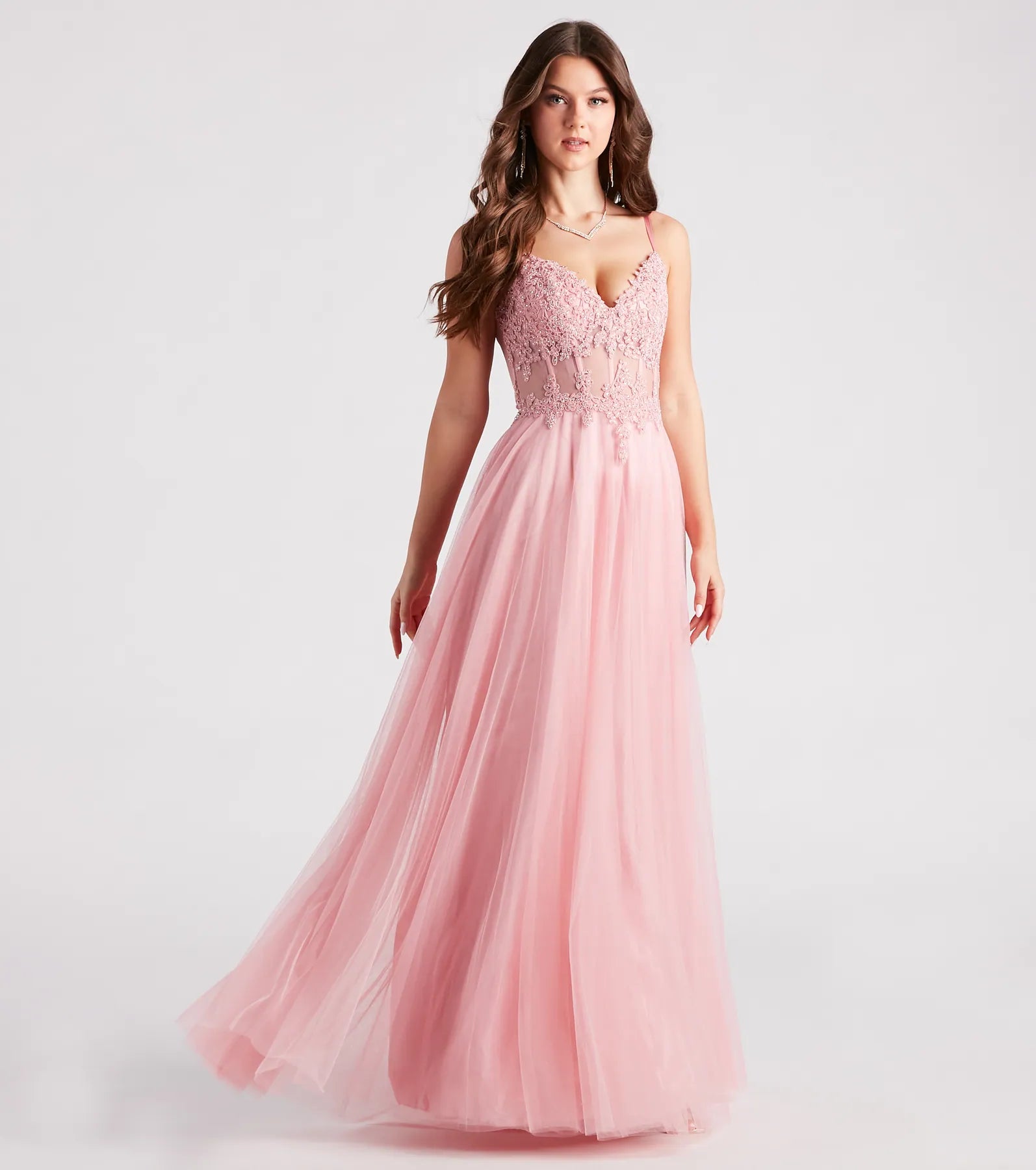 Jaci Rhinestone Embroidered Mesh Formal Dress - Image 3