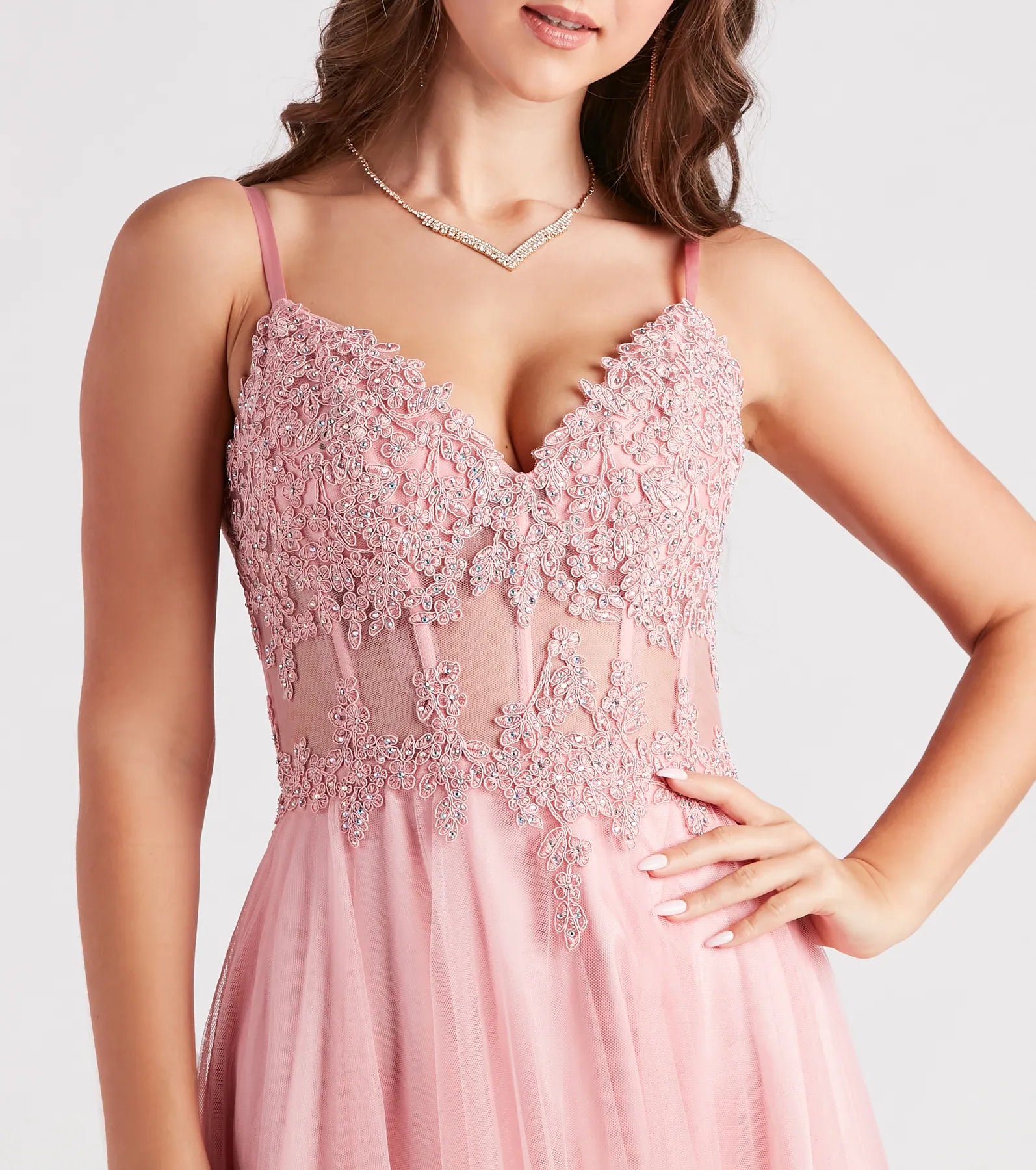 Jaci Rhinestone Embroidered Mesh Formal Dress - Image 4