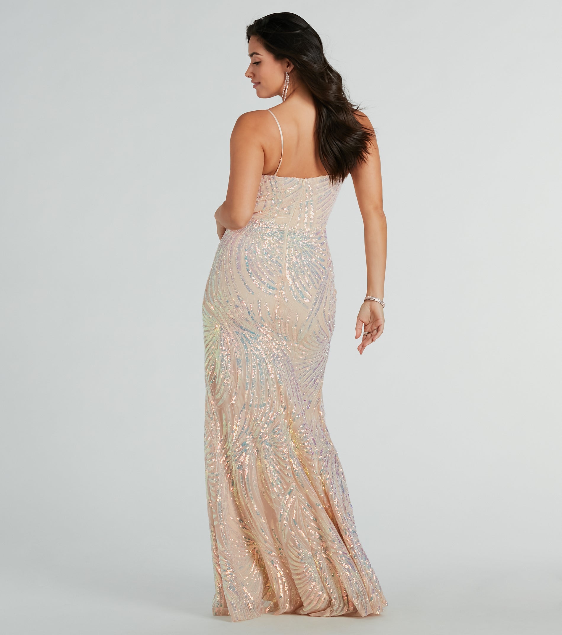 London Formal Sequin Feather Mermaid Dress - Image 3