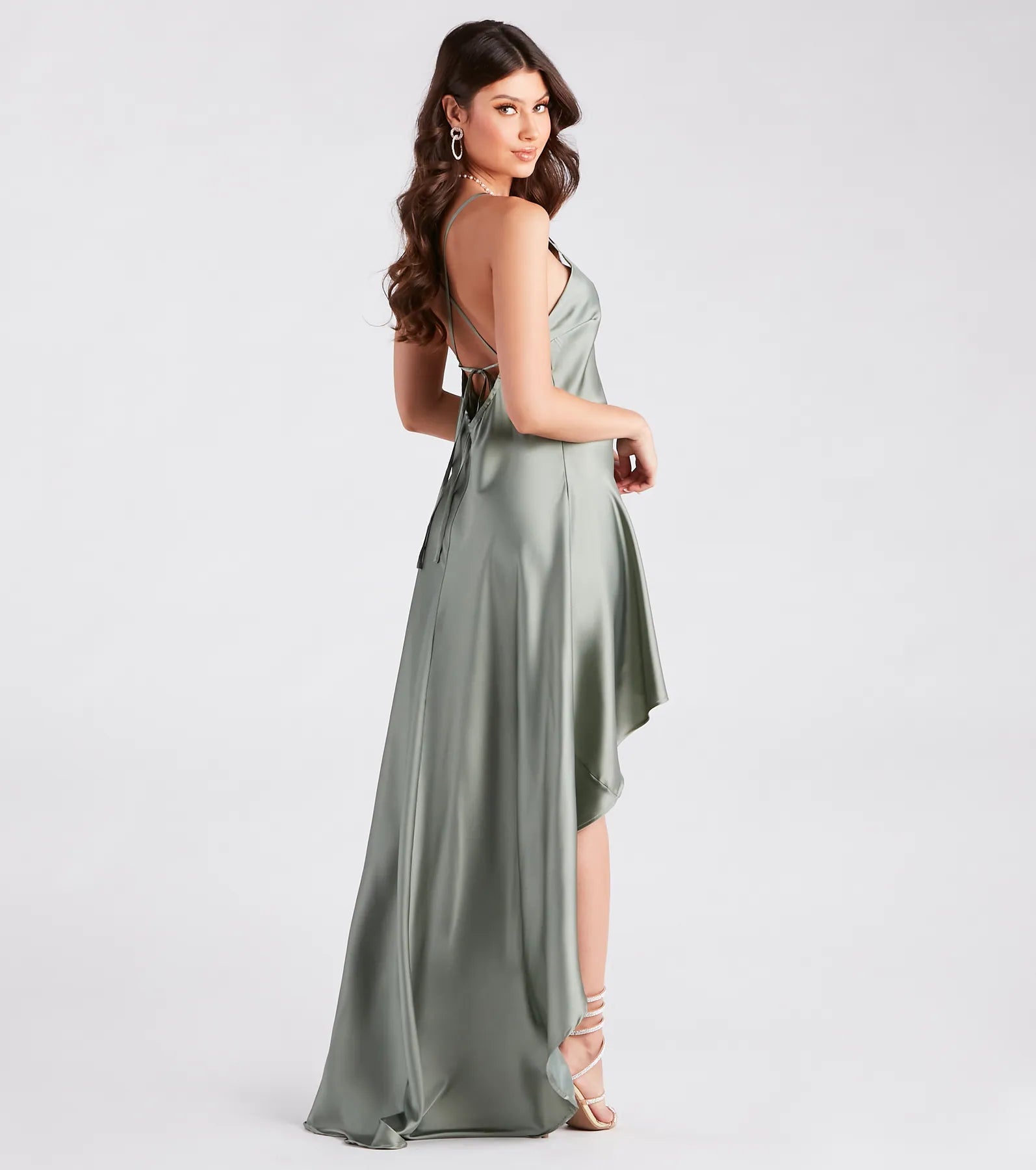 Jolie Ruffled High-Low Satin Formal Dress - Image 2
