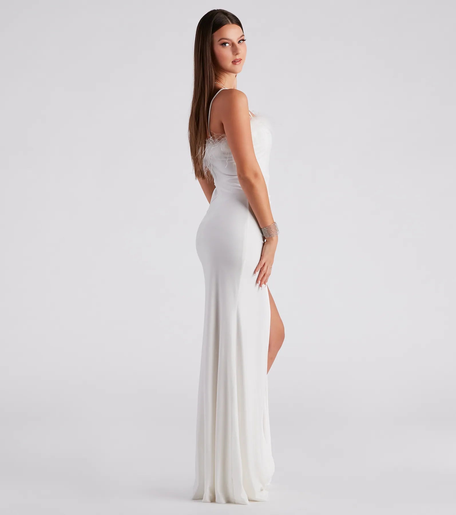 Jaime Feather Trim Velvet Mermaid Dress - Image 6
