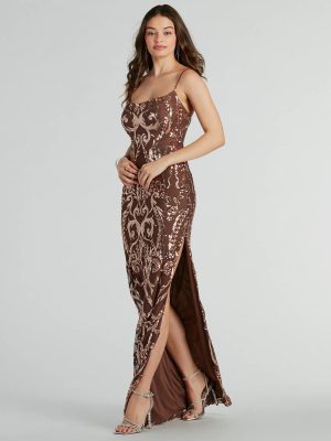 Bronwen High Slit Sequin Mesh Formal Dress