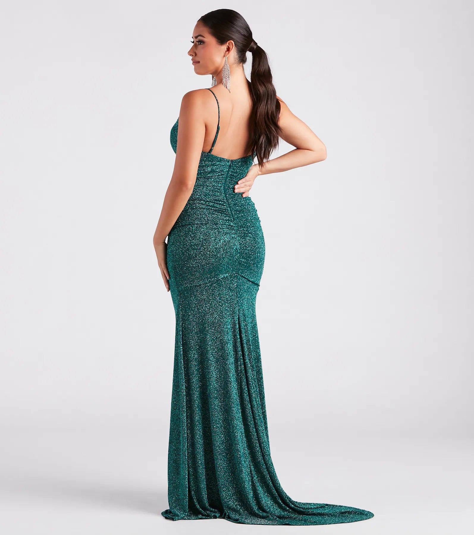 Tamora Formal Glitter Plunge Mermaid Dress - Image 2