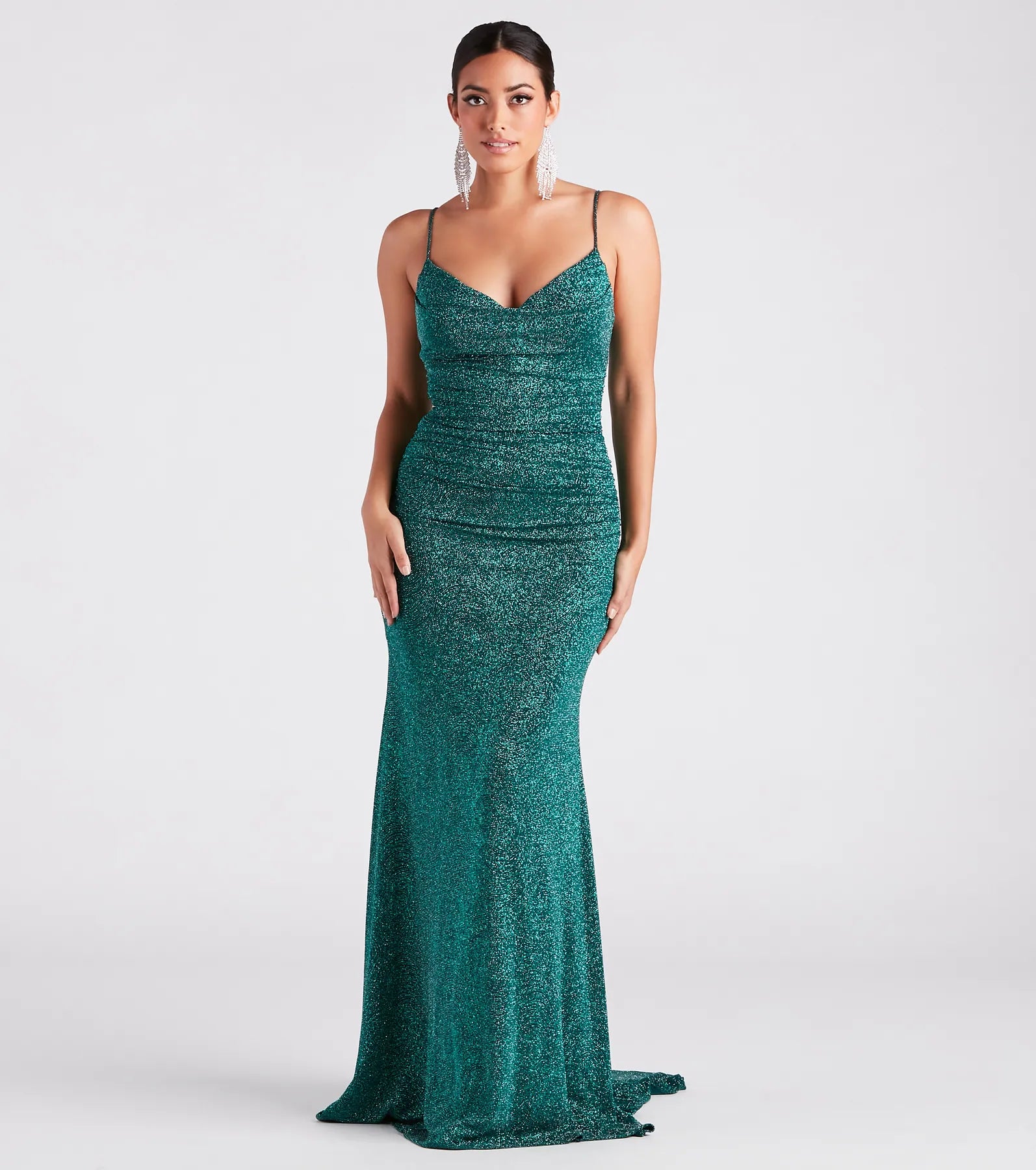 Tamora Formal Glitter Plunge Mermaid Dress - Image 3