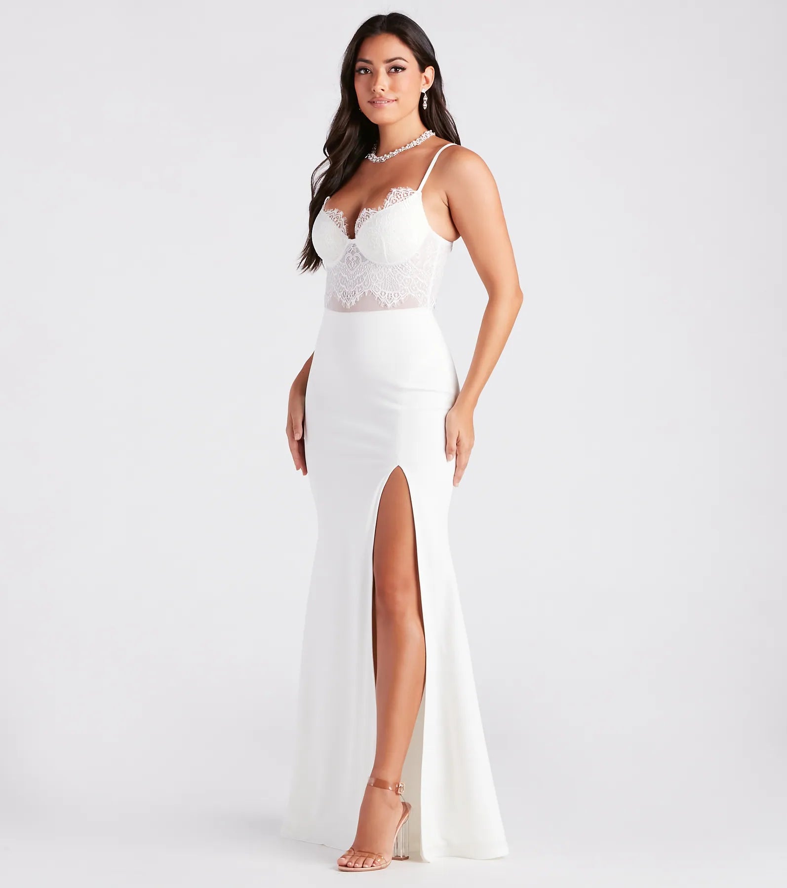 Corrine Sheer Lace High Slit Mermaid Dress - Image 7