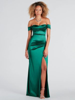 Albi Formal Satin Pleated Mermaid Long Dress