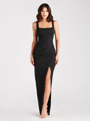Sheryl Formal Glitter Wrap Slit Long Dress