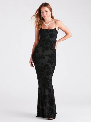 Ramona Formal Velvet Rose Strappy Mermaid Dress
