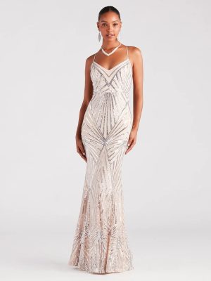 Angelina Formal Lace-Up Sequin Mermaid Dress