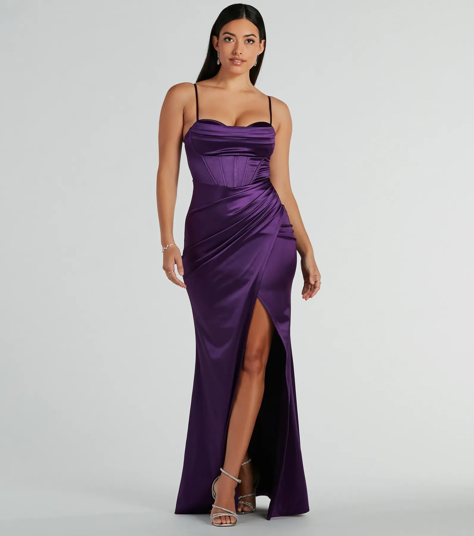 Stacie Satin Corset Wrap Formal Dress - Image 9