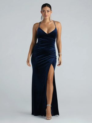 Pamela Formal Glitter Velvet Lace-Up Dress