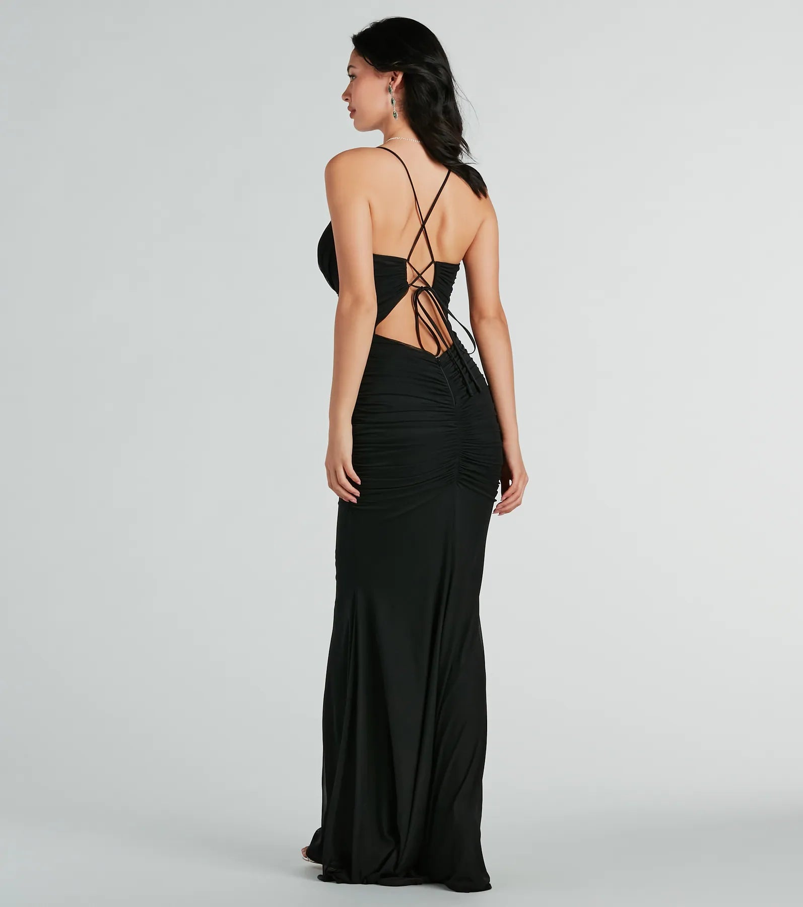 Lexi Formal Mesh Lace-Up Mermaid Long Dress - Image 2