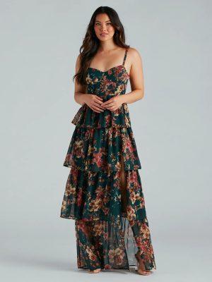 Rosie Formal Chiffon Floral Ruffled A-Line Dress