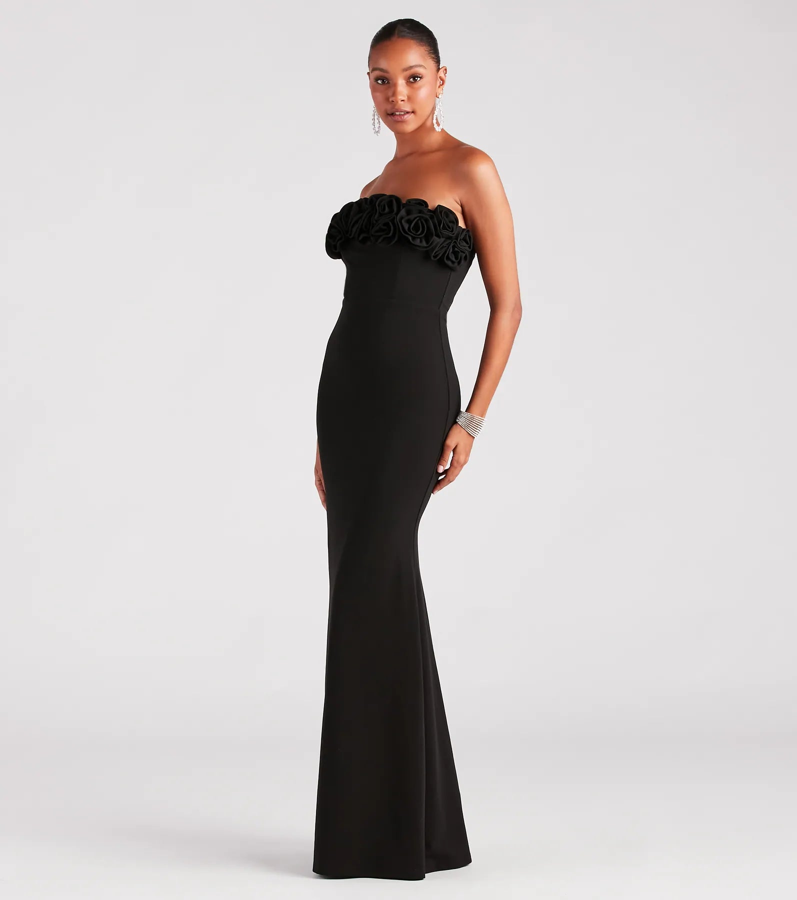Paula Formal Crepe Rose Strapless Mermaid Dress - Image 3