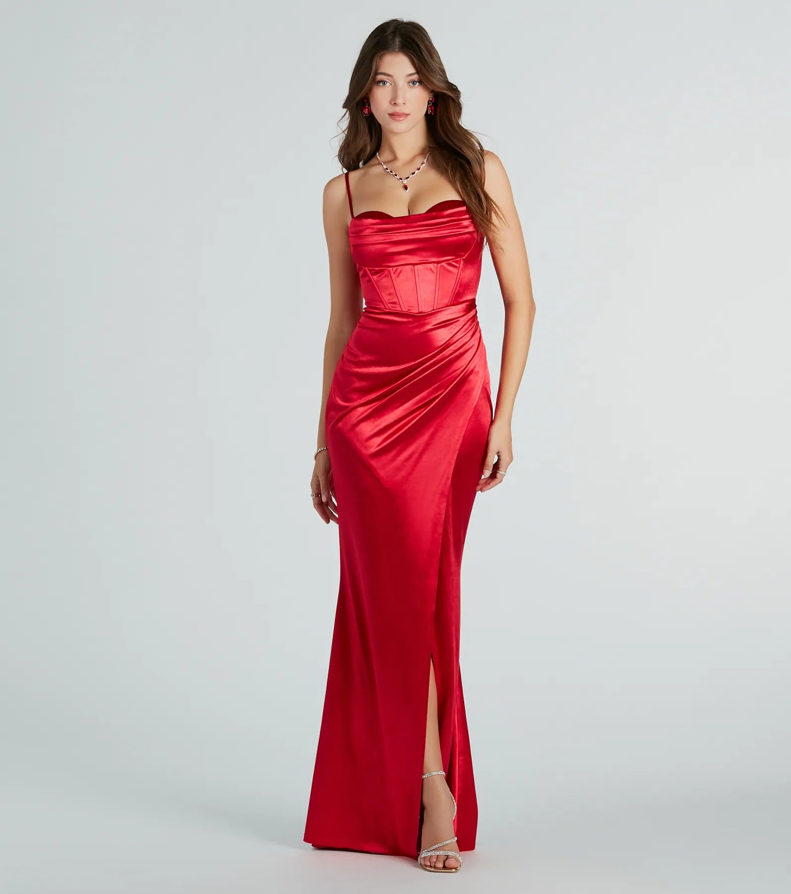 Stacie Satin Corset Wrap Formal Dress - Image 17