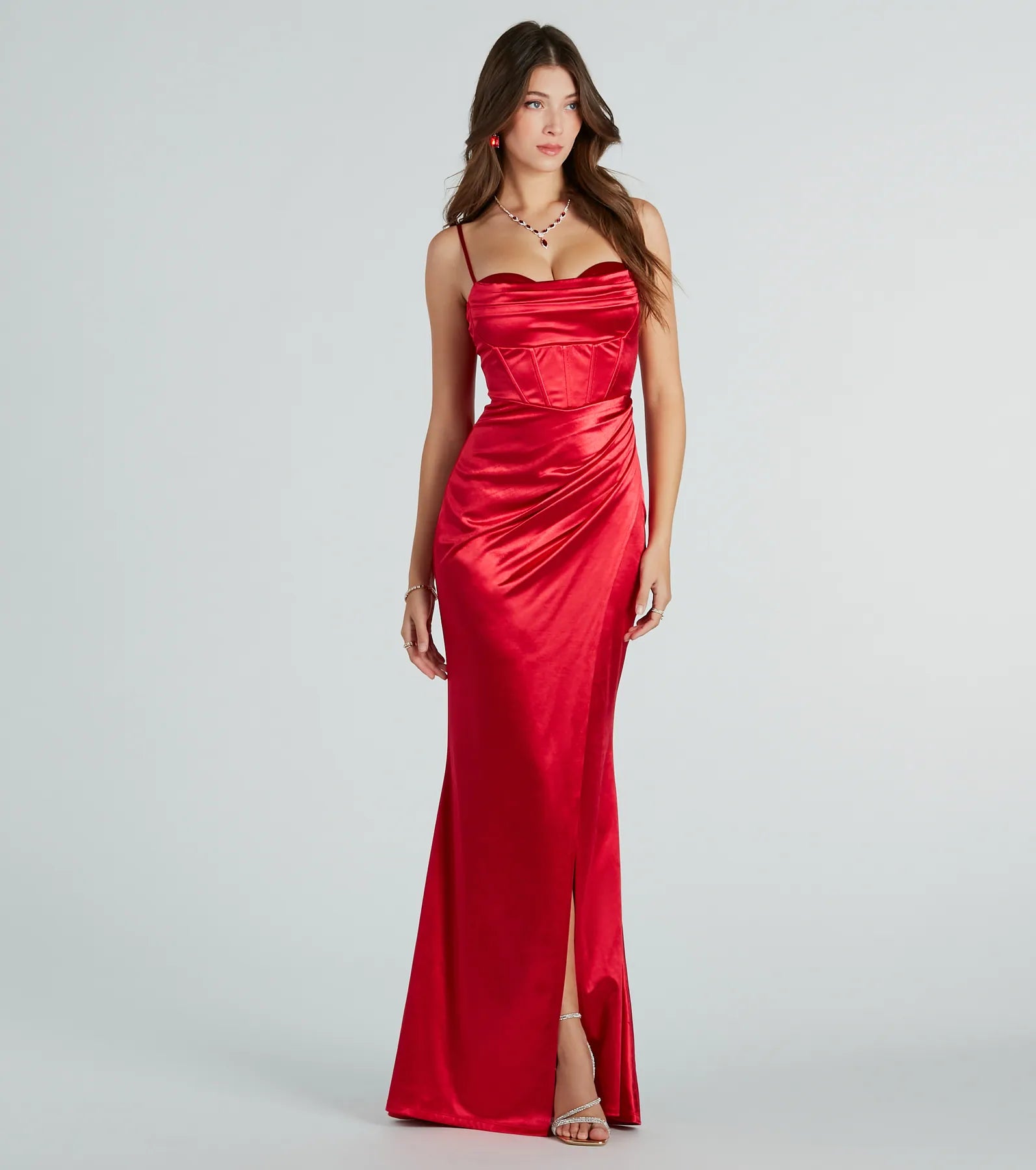 Stacie Satin Corset Wrap Formal Dress - Image 19