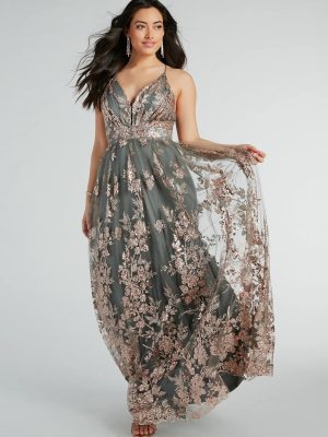 Ayva A-Line Glitter Sequin Tulle Formal Dress