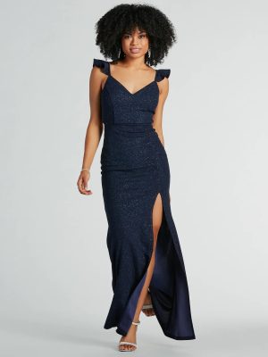 Tamera V-Neck Ruffle Mermaid Glitter Formal Dress