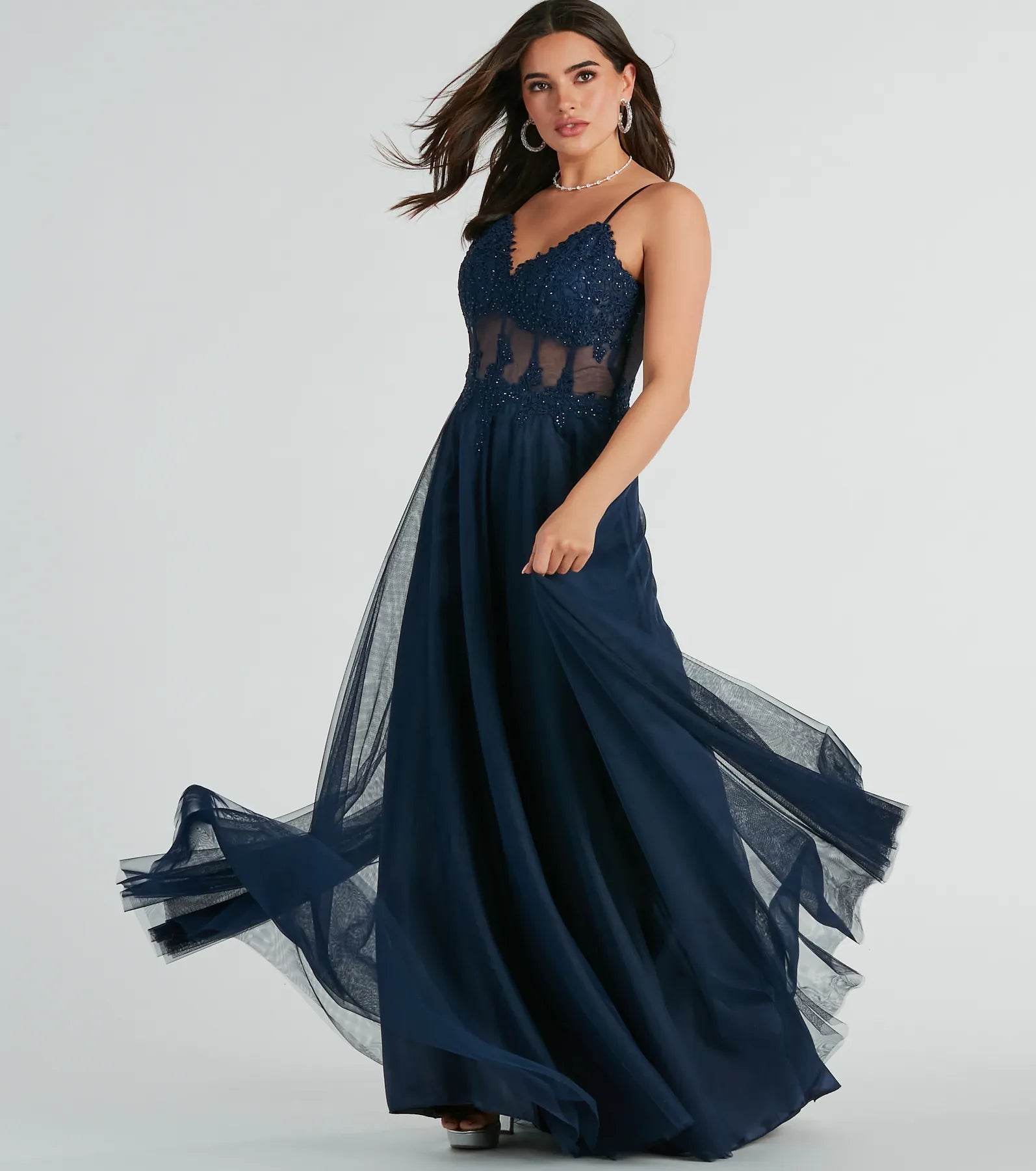 Jaci Rhinestone Embroidered Mesh Formal Dress - Image 9