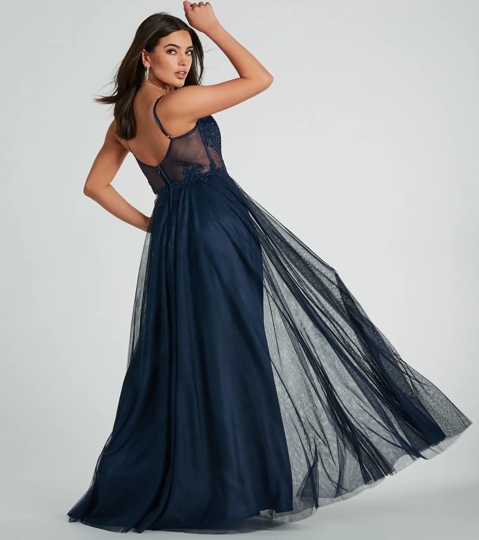 Jaci Rhinestone Embroidered Mesh Formal Dress - Image 10